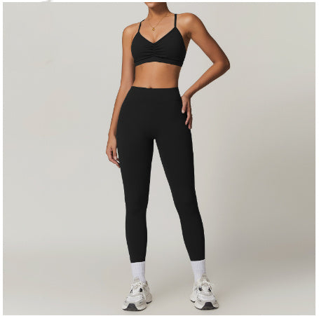 Women Nude Straps Yoga Sets Squat Proof Sports Bra