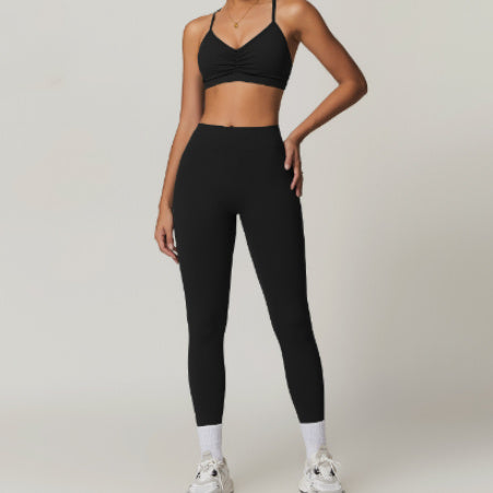 Women Nude Straps Yoga Sets Squat Proof Sports Bra